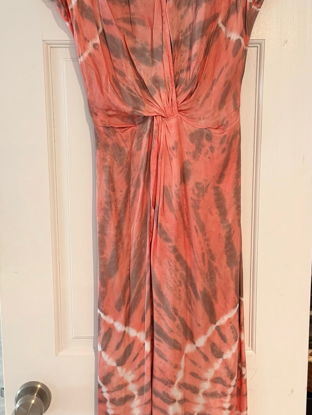Young Fabulous & Broke Coral and Gray Tie-Dye Maxi Dress with Front Twist